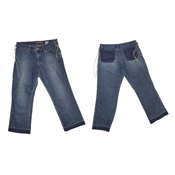 Unionbay Western Lace-Up Cropped Straight Leg Raw Hem Mid Rise Jeans Juniors 5 - Picture 1 of 8